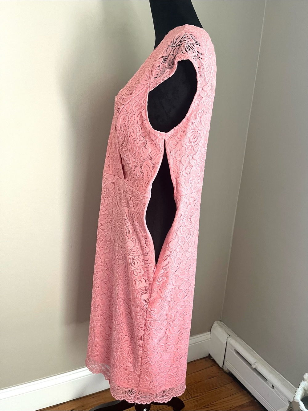 Floral Lace Midi in Coral Pink V-neck Wrap Top Dress sz XL - Picture 8 of 11